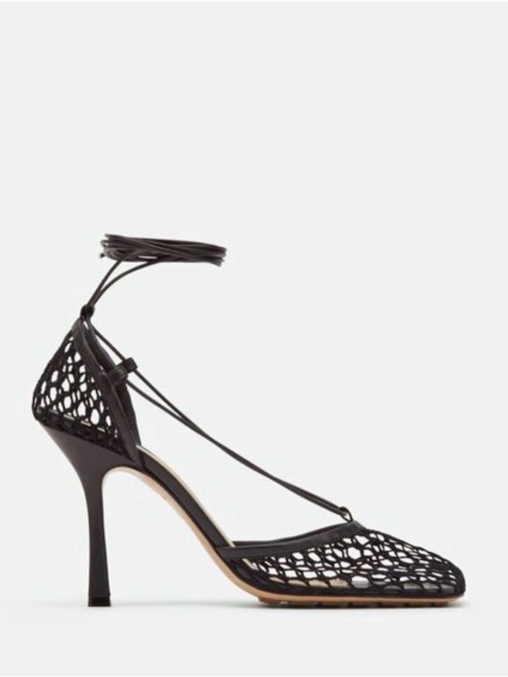 Bottega Veneta Stretch Square-Toe Ankle-Strap Mesh Pumps